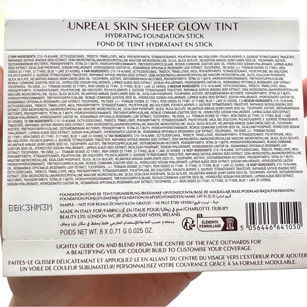 5 for 25⚡️Charlotte Tilbury Sheer Glow Tint Foundation Stick Sample Card 5.68g